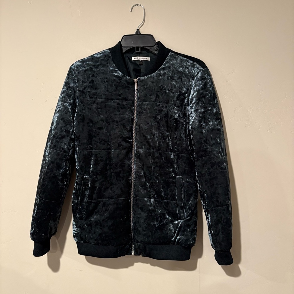 Pink + Sophie Velvet Full Zip Bomber Jacket | Size: Medium